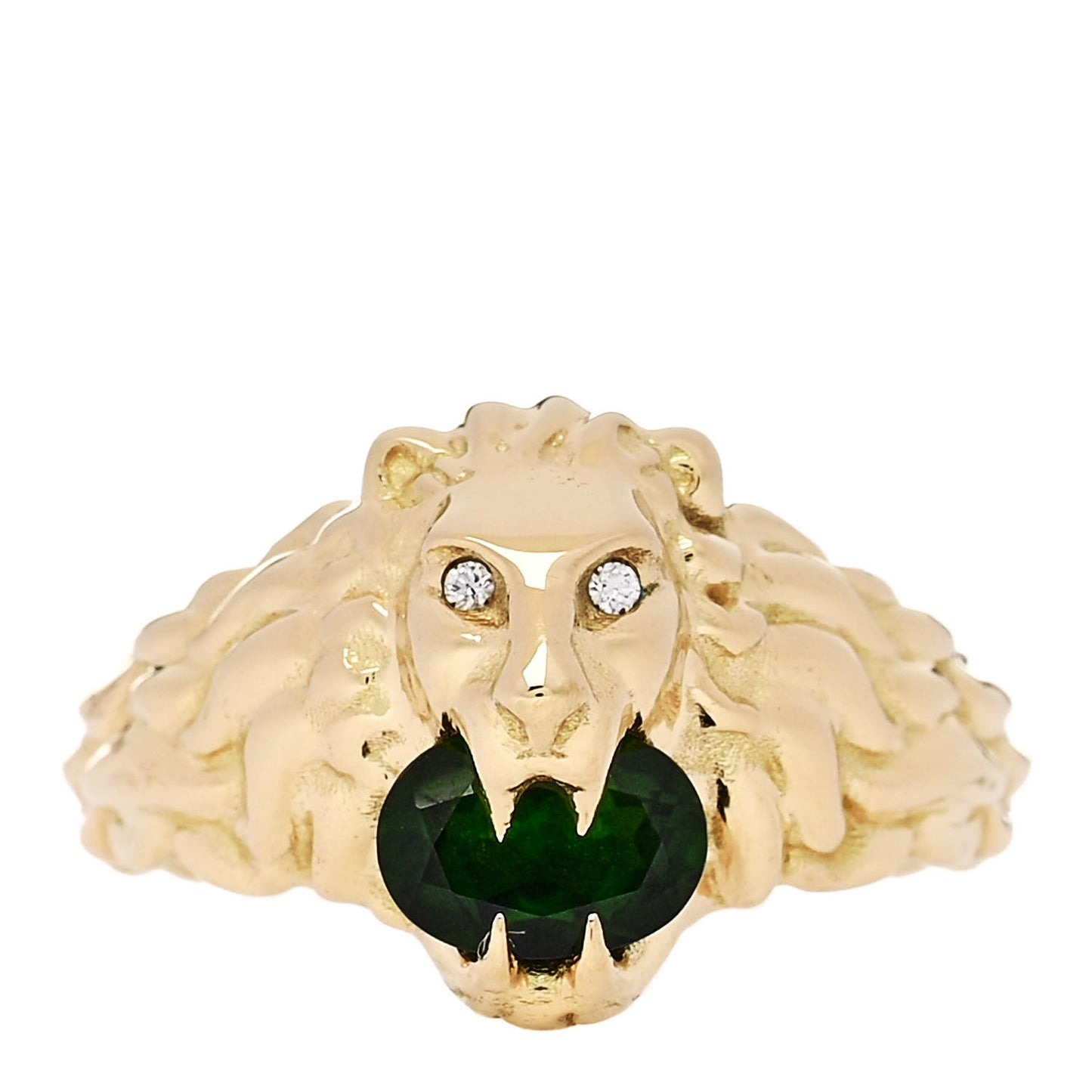 18K Yellow Gold Diamond Chrome Diopside Lion Head Ring 54 6.75