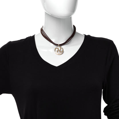 Bulgari Stainless Steel 18K Yellow Gold Leather Mother of Pearl Optical Illusion Pendant Necklace 2 of 7