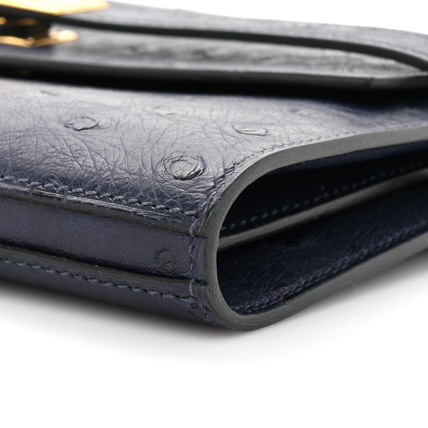 Ostrich Kelly Longue Wallet Bleu Iris