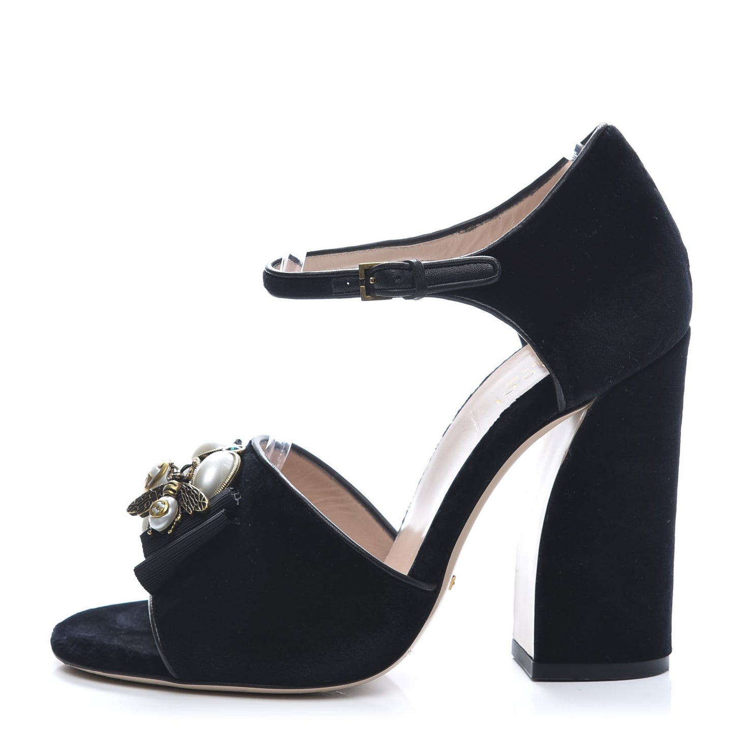Velvet Pearl Bee Embellished Sandals 37.5 Black