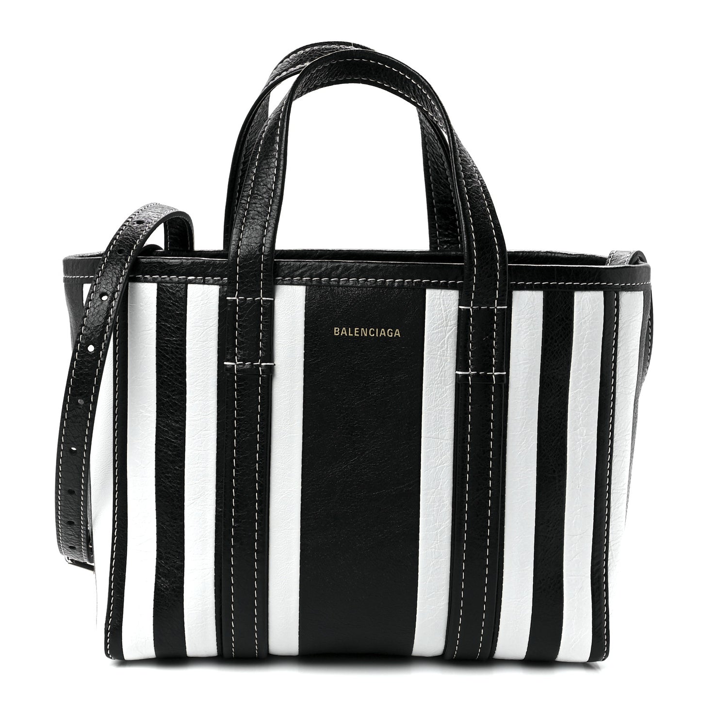 Agneau Arena Striped Patchwork Small Barbes East West Shopper Black White
