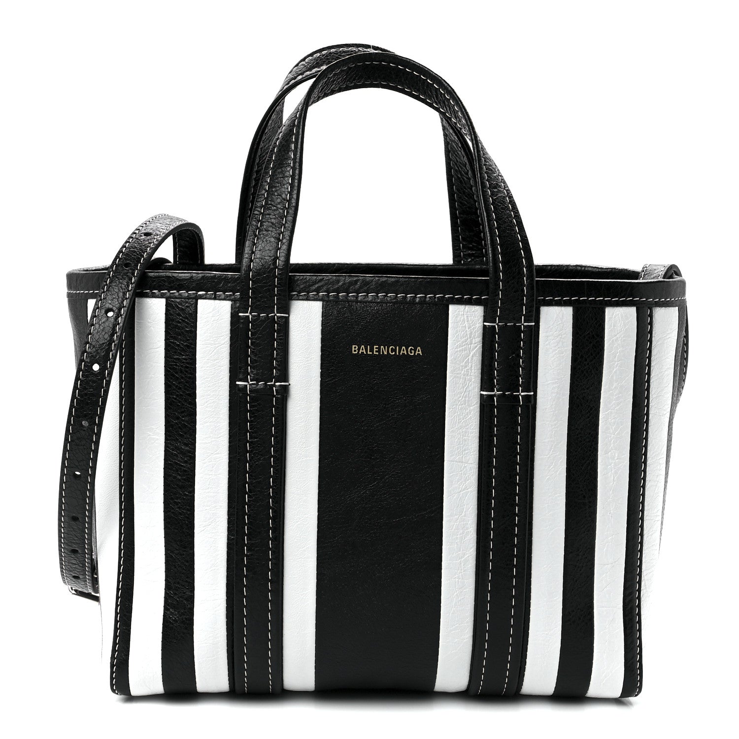Balenciaga Agneau Arena Striped Patchwork Small Barbes East West Shopper Black White 1 of 10