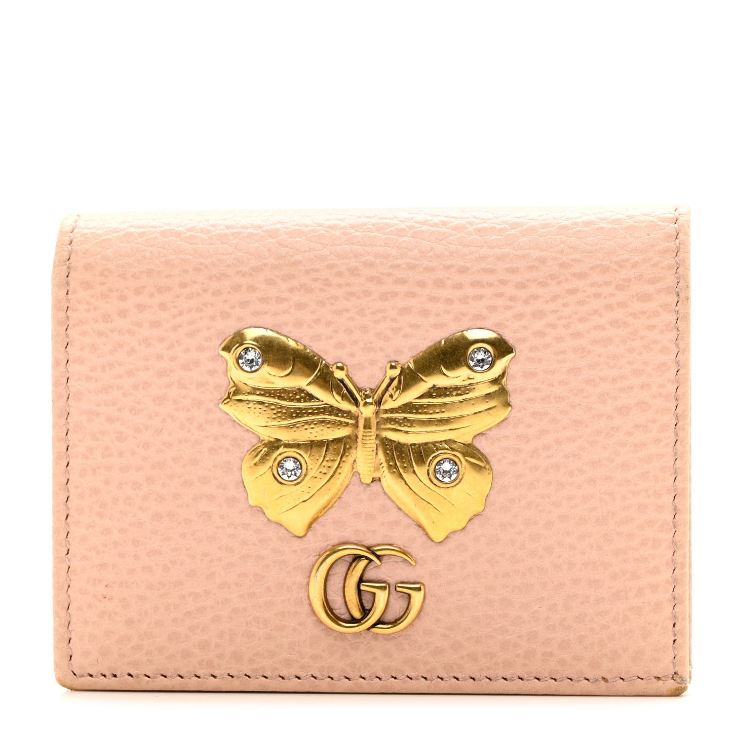 Pebbled Calfskin Butterfly Card Case Perfect Pink