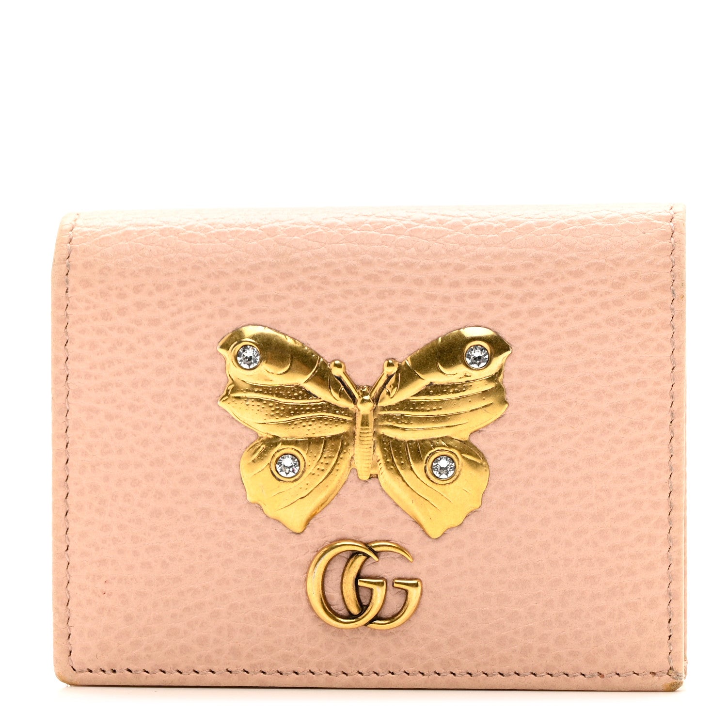 Gucci Pebbled Calfskin Butterfly Card Case Perfect Pink 1 of 9