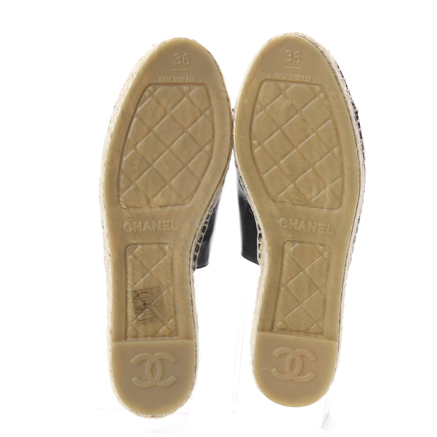 Goatskin Patent Calfskin CC Espadrille Mules 36 Black