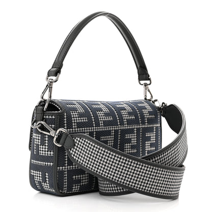Fendi Wool Vitello King Houndstooth FF Embroidered Baguette Grigio Anthracite 3 of 10