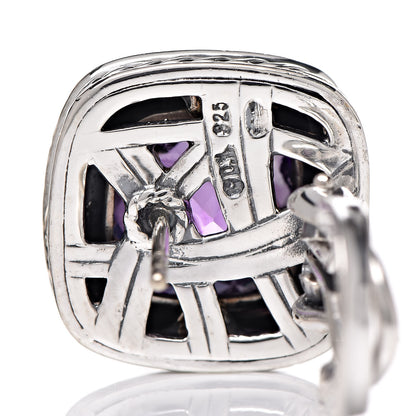 David Yurman Sterling Silver Diamond Amethyst 14mm Albion Earrings 4 of 4