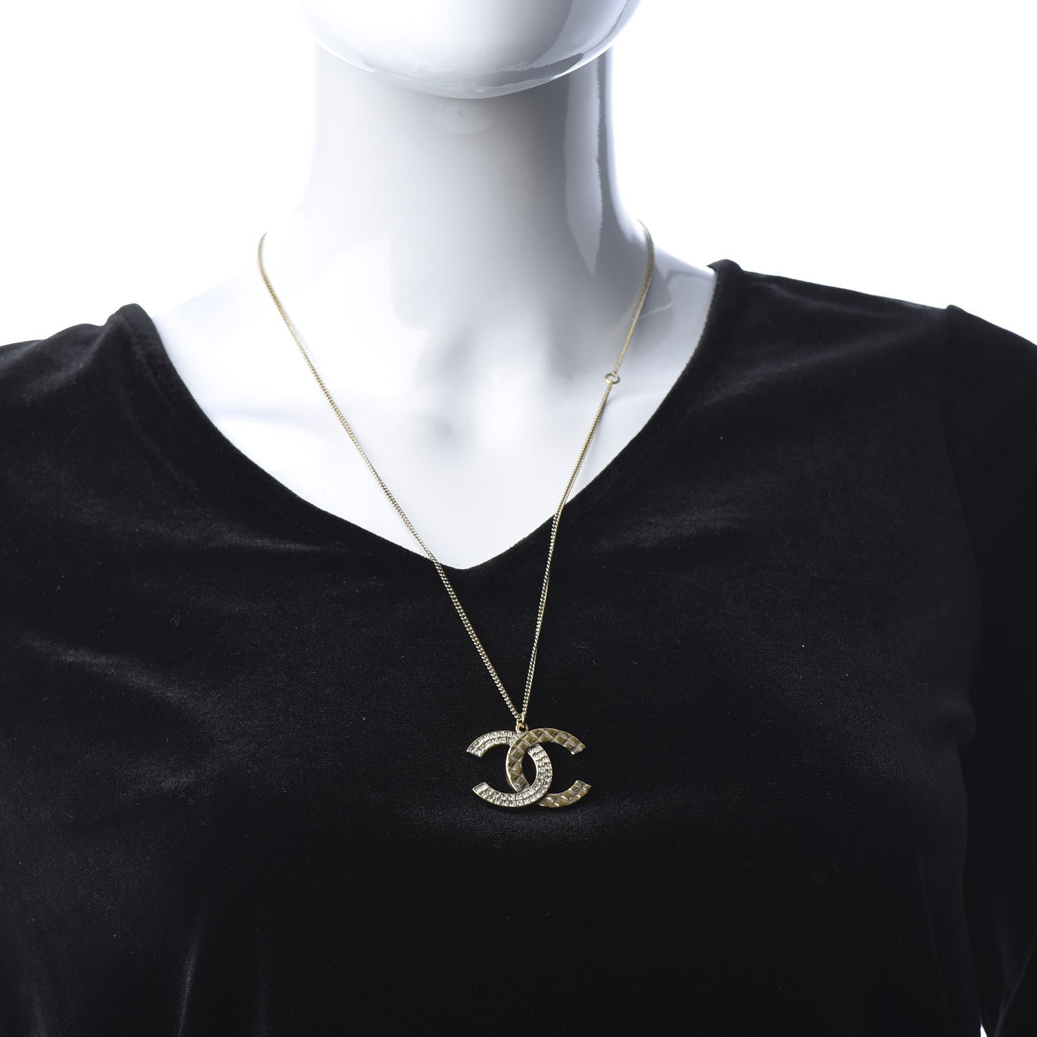 Chanel Baguette Crystal Quilted CC Pendant Necklace Gold 2 of 7