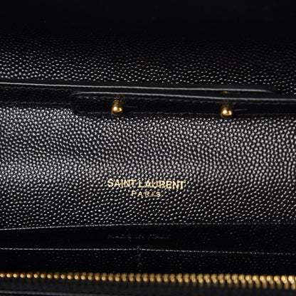 Saint Laurent Grain De Poudre Matelasse Chevron Monogram Chain Wallet Black 6 of 8