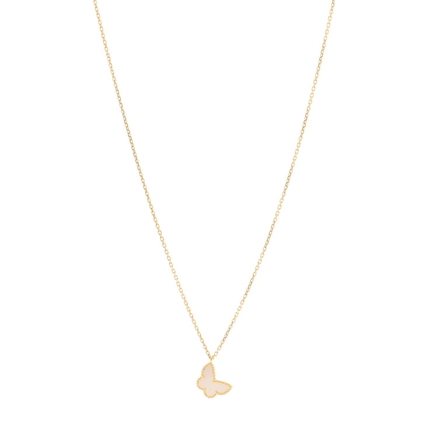 18K Yellow Gold Mother of Pearl Sweet Alhambra Butterfly Pendant Necklace