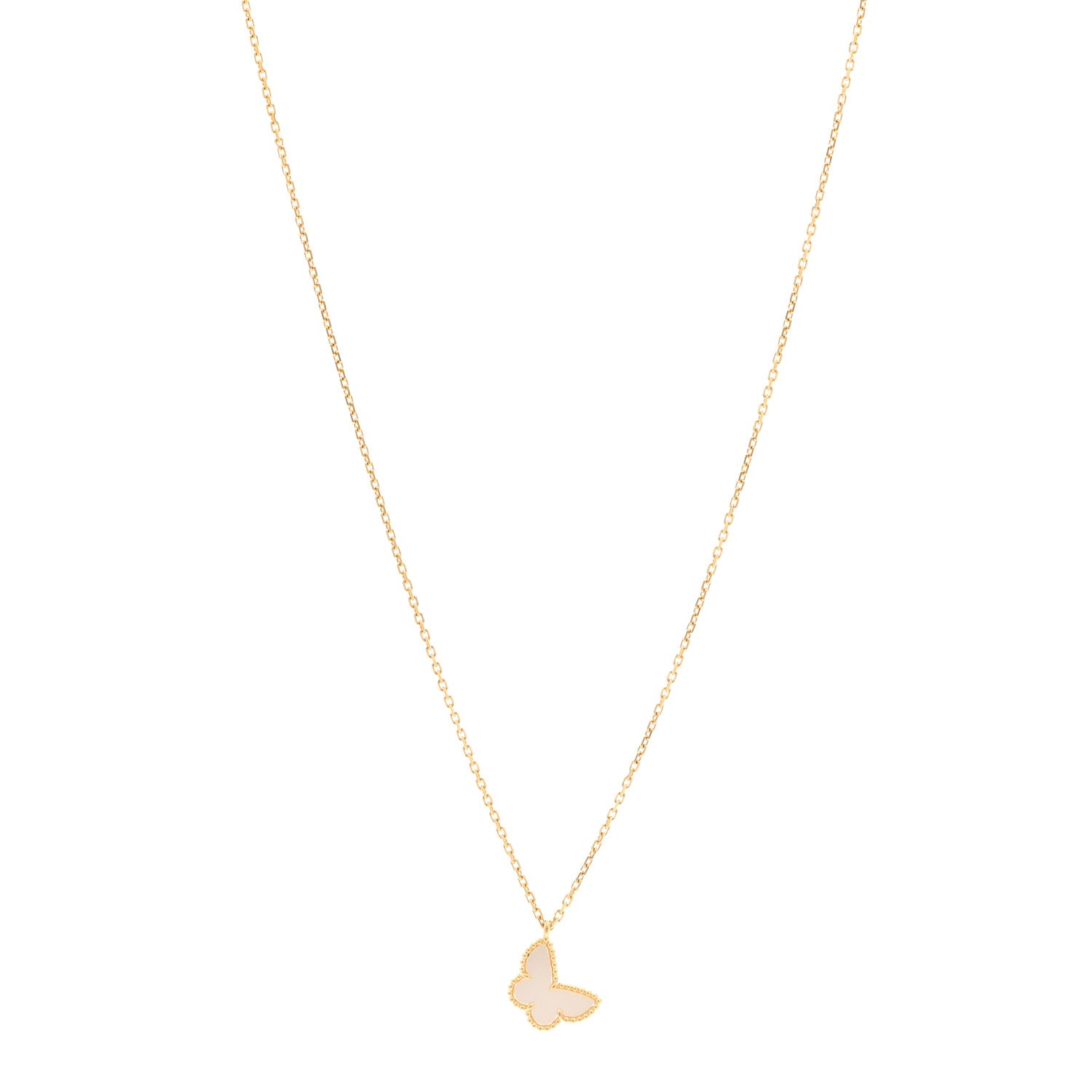 Van Cleef & Arpels 18K Yellow Gold Mother of Pearl Sweet Alhambra Butterfly Pendant Necklace 1 of 6