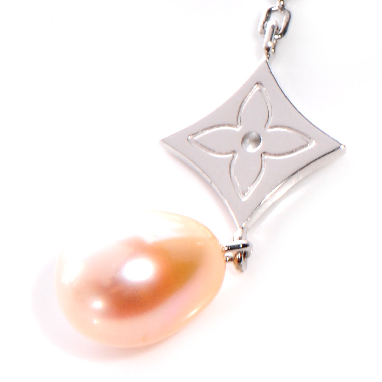 Louis Vuitton 18k White Gold Monogram Pearl Dangle Earrings 2 of 9