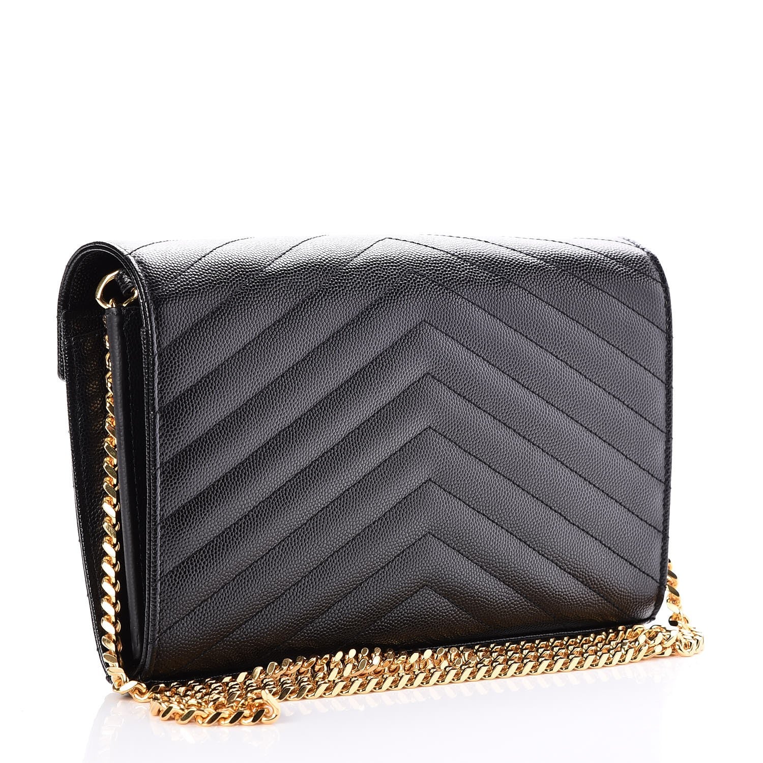 Saint Laurent Grain De Poudre Matelasse Chevron Monogram Chain Wallet Black 3 of 8