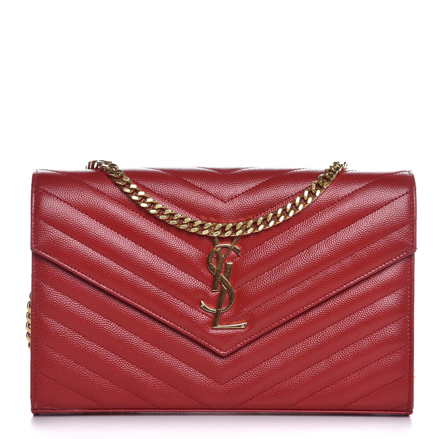 Grain De Poudre Matelasse Chevron Monogram Chain Wallet Red