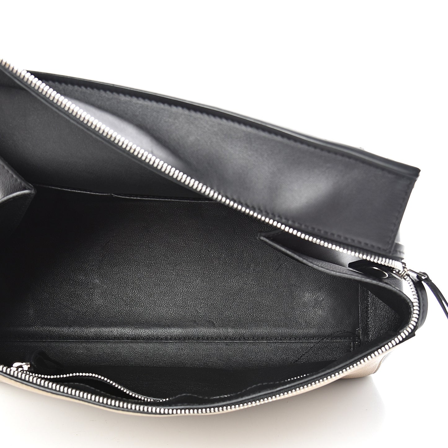 Textured Calfskin Medium Bi-Color Edge Shoulder Bag Black Beige