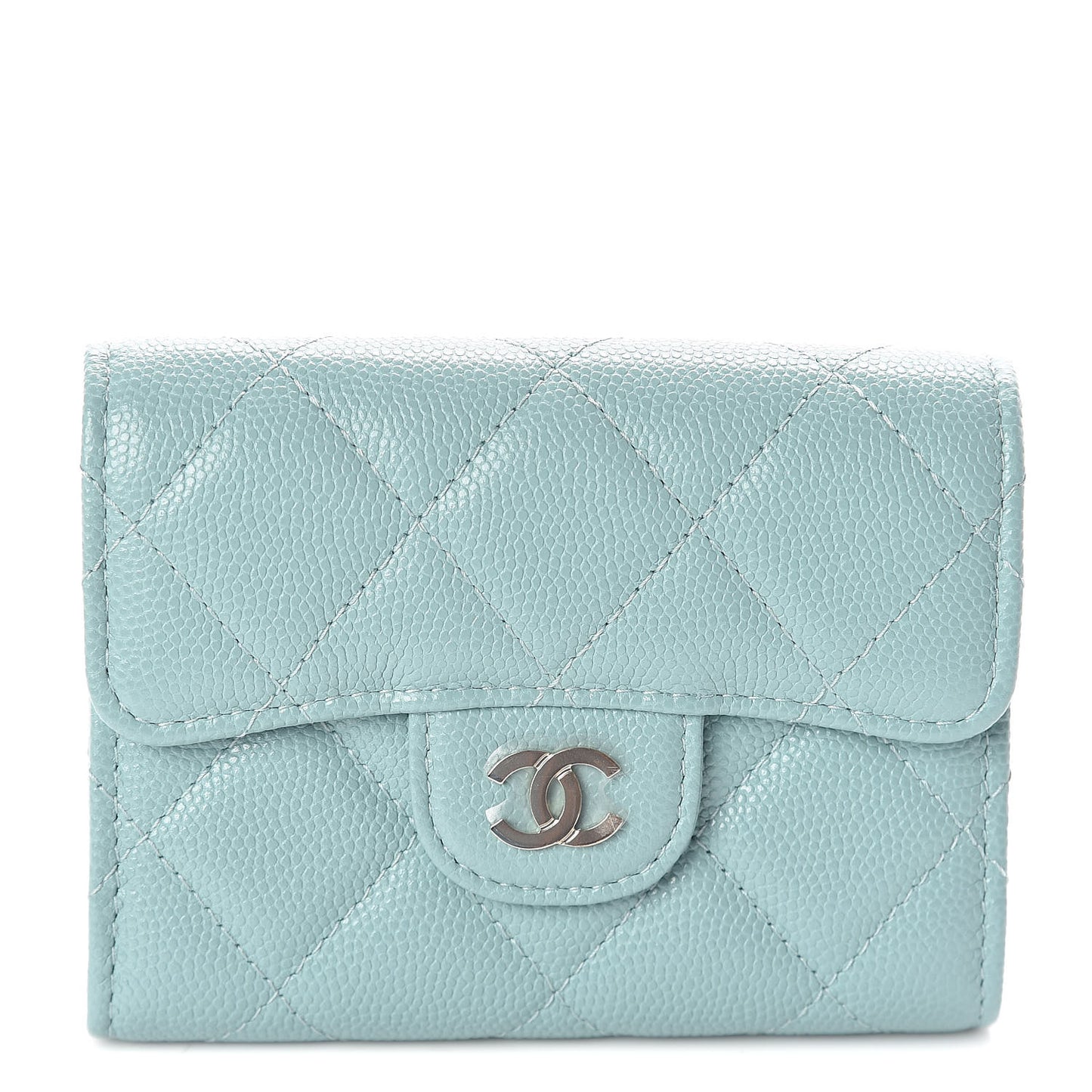 Caviar Quilted Flap Card Holder Wallet Light Blue