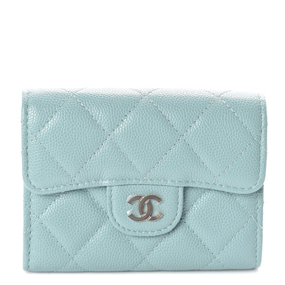 Chanel Caviar Quilted Flap Card Holder Wallet Light Blue 1 of 9