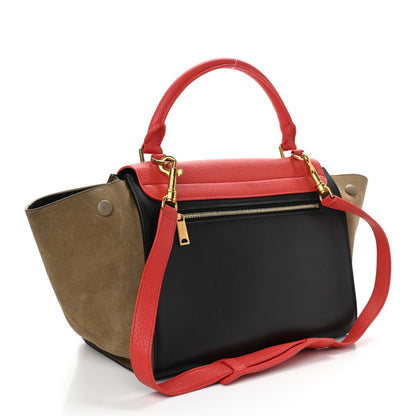 Celine Textured Calfskin Suede Small Tri-Color Trapeze Vermillion 3 of 10
