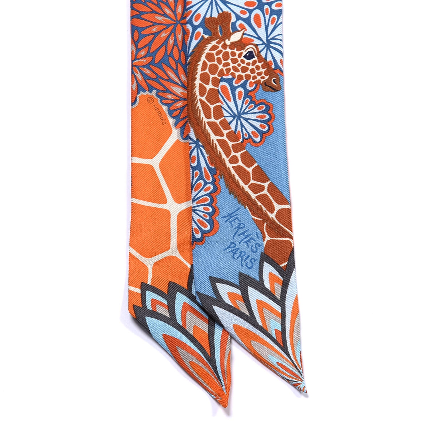 Hermes Silk The Three Graces Twilly Bleu Jean Orange Rouille 2 of 4