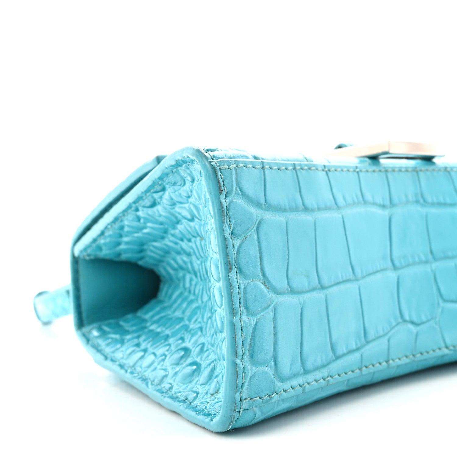 Balenciaga Shiny Calfskin Crocodile Embossed Hourglass Top Handle Bag XS Azur 8 of 9