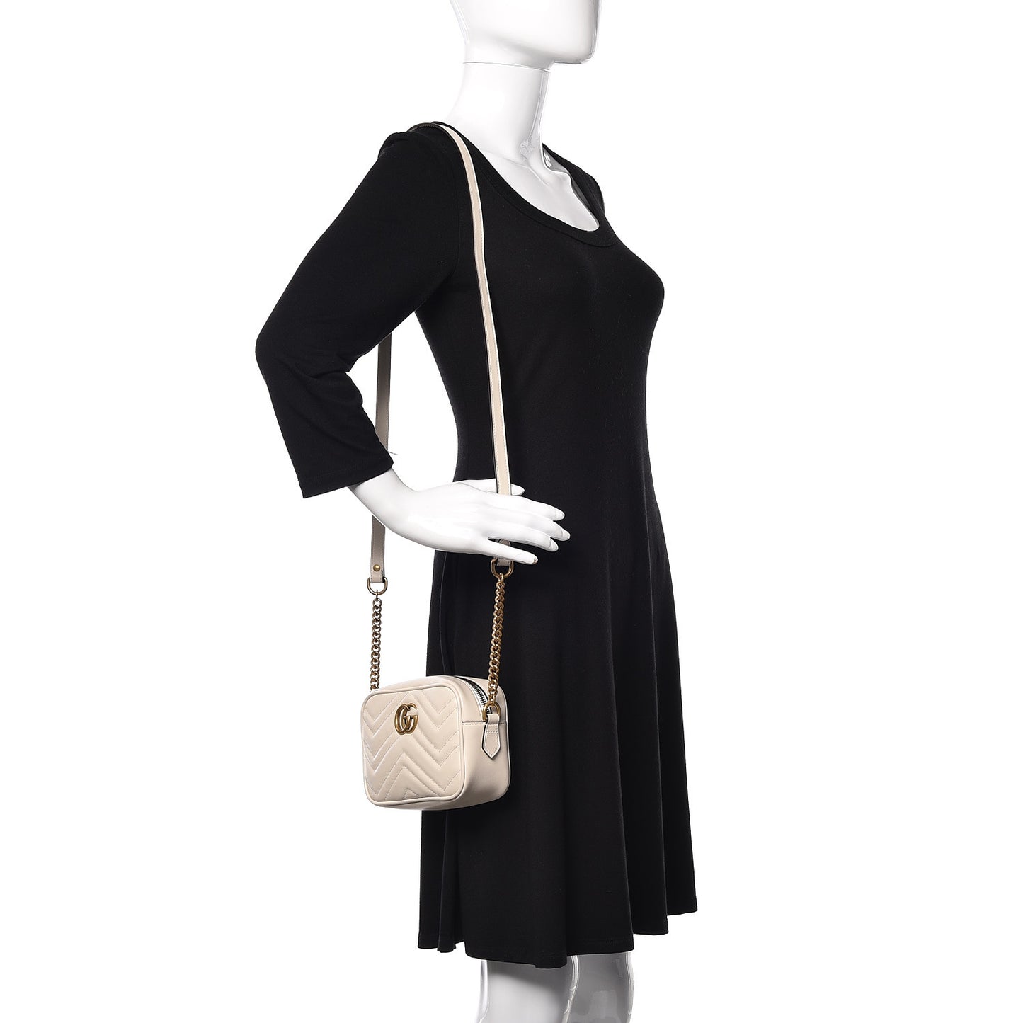 Calfskin Matelasse Mini GG Marmont Chain Shoulder Bag White