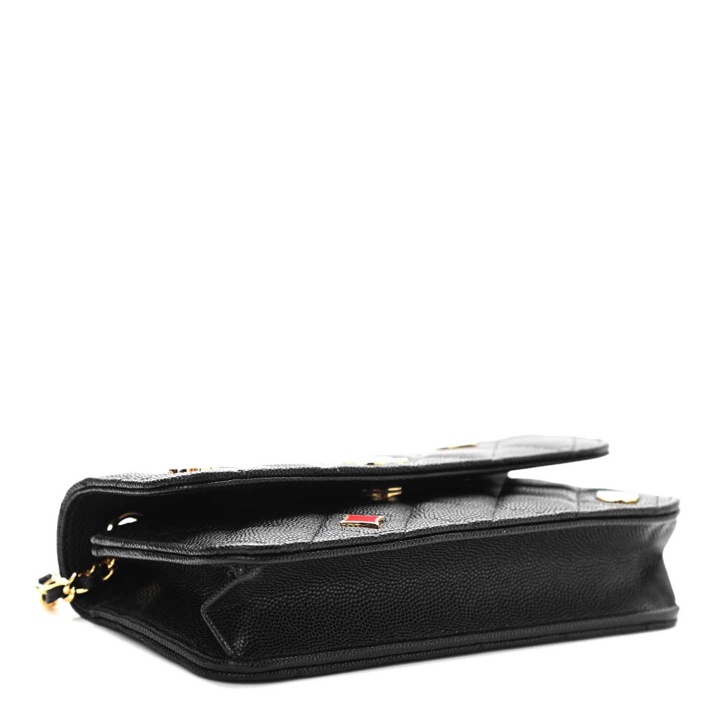 Caviar Quilted Enamel Coco Casino Flap Phone Holder With Chain Black