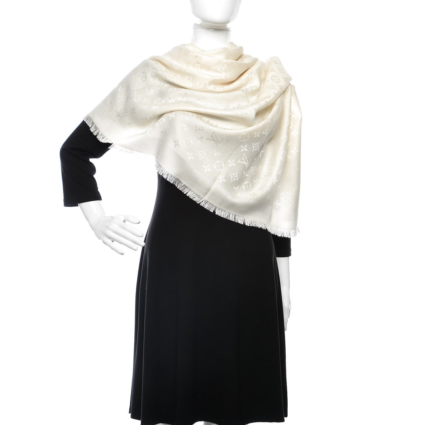 Wool Silk Monogram Shawl White