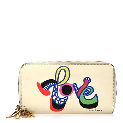 Christian Dior Calfskin Niki De Saint Phalle Love Zip Around Wallet Off White 1 of 19