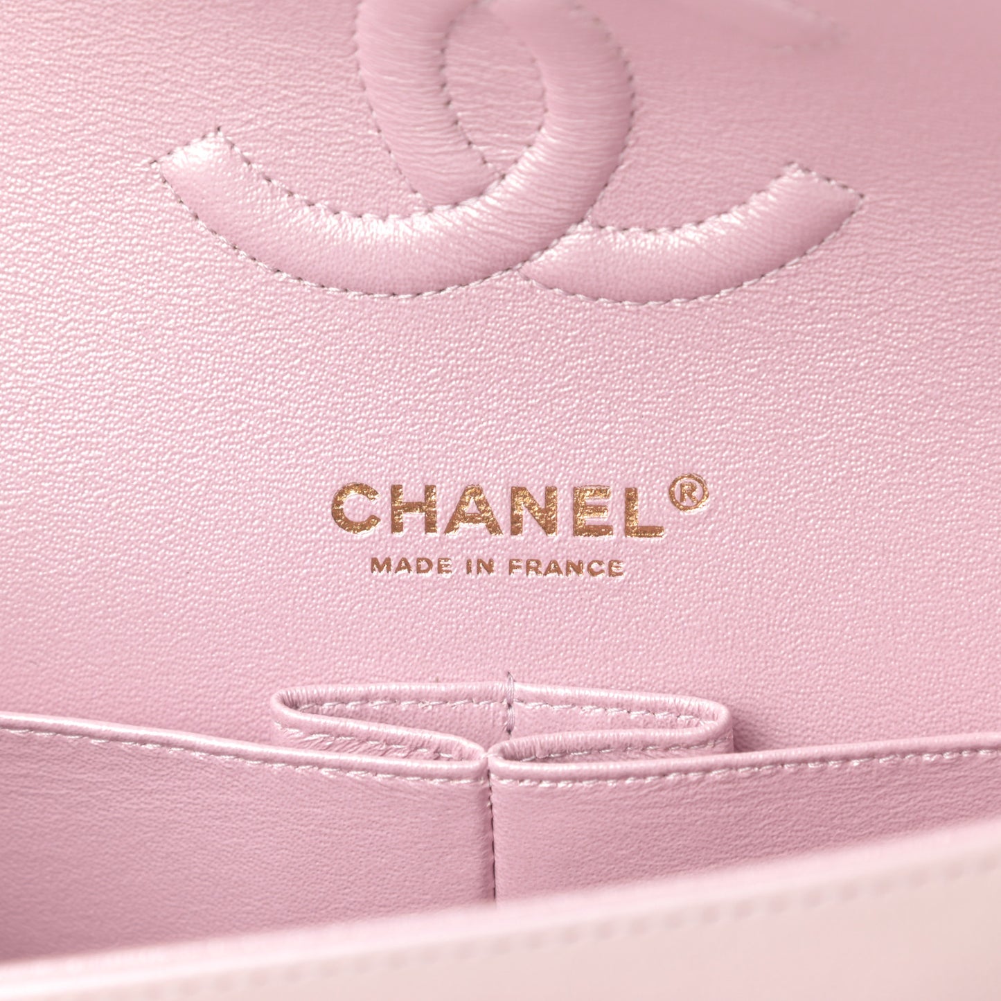 Iridescent Calfskin Quilted Medium Double Flap Light Pink