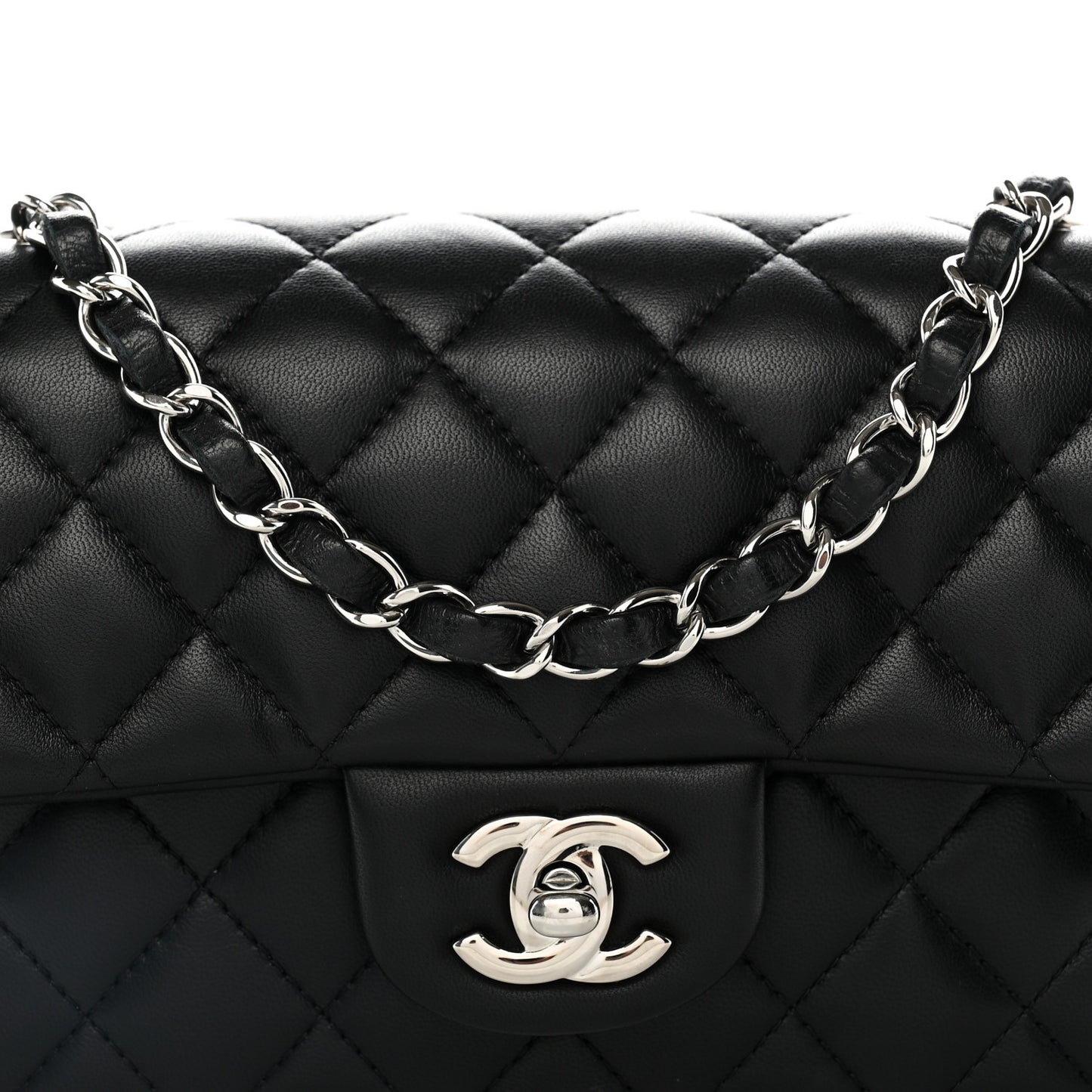 Lambskin Quilted Mini Rectangular Flap Black