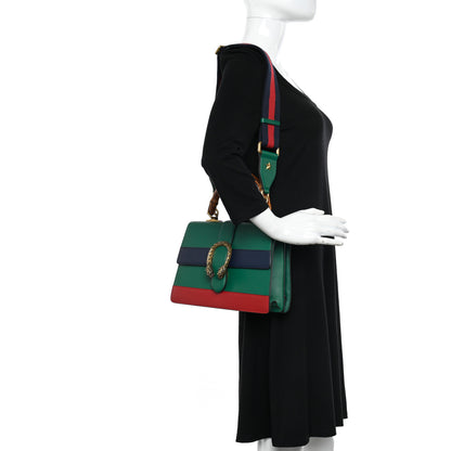 Gucci Moon Calfskin Web Medium Dionysus Bamboo Top Handle Bag Emerald Blue Hibiscus Red 2 of 10