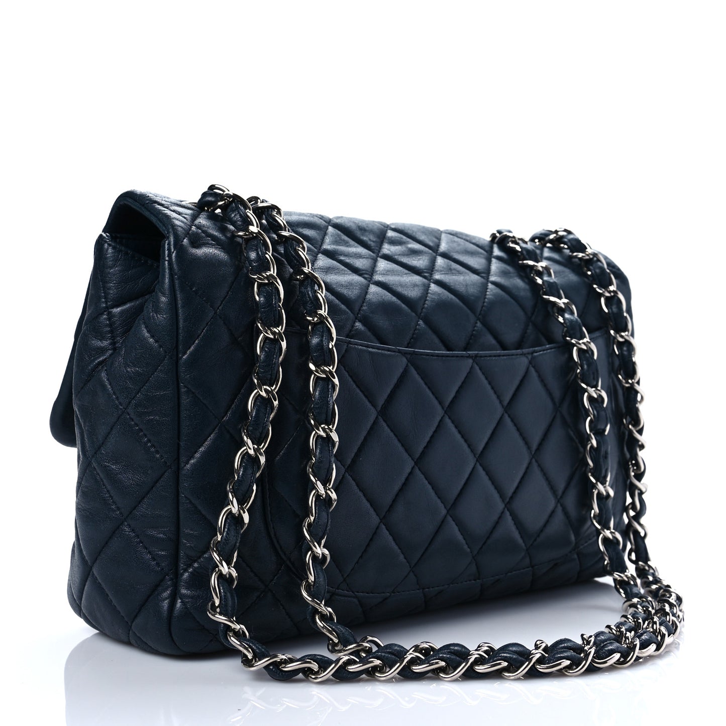 Lambskin Quilted Jumbo Single Flap Navy