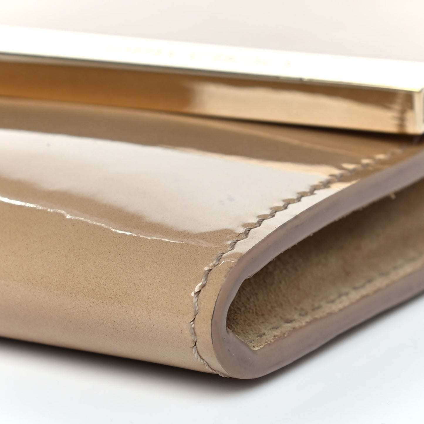 Patent Emmie Clutch Bag Beige