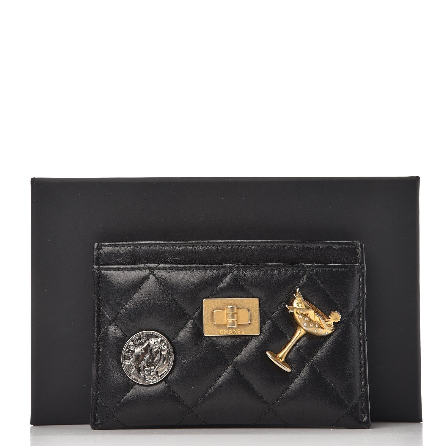 Chanel Aged Calfskin Quilted Lucky Charms Reissue Card Holder Black 10 of 10
