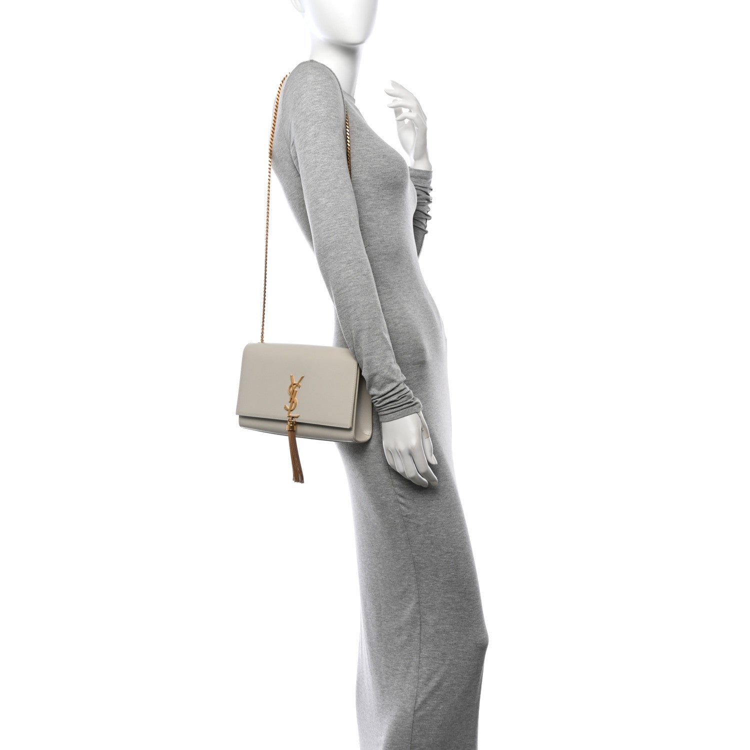 Saint Laurent Grain De Poudre Calfskin Medium Classic Monogram Kate Tassel Satchel Crema Soft 2 of 13