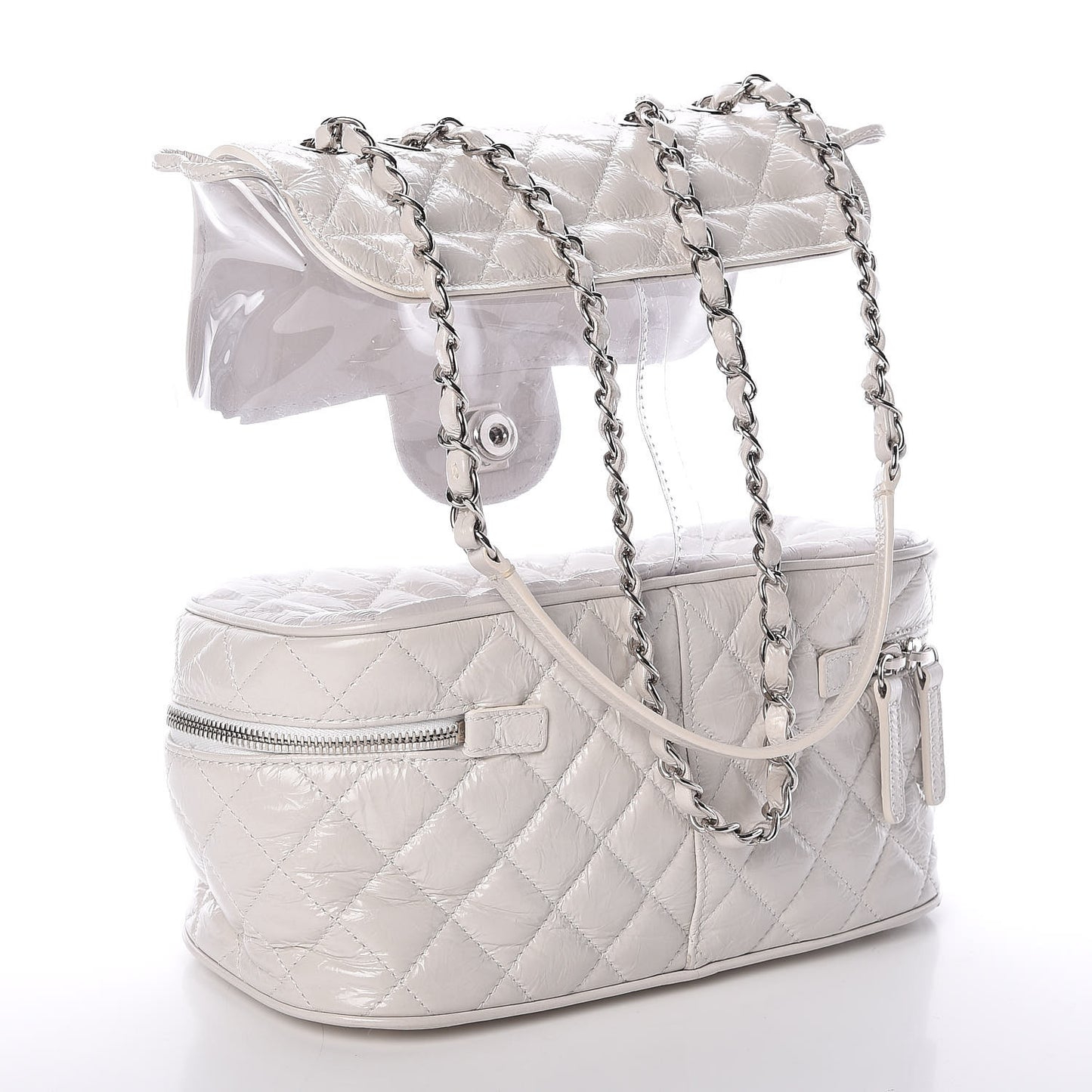 Crumpled Calfskin PVC Quilted Backpack White