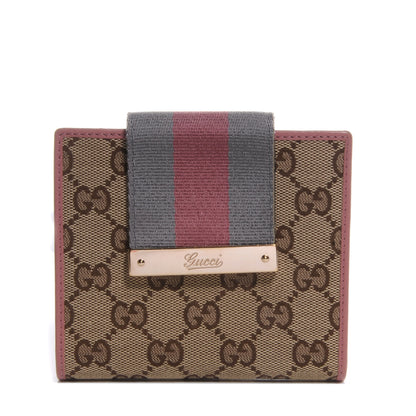 Gucci Monogram Selleria Calfskin Web Ladies Web French Wallet Pink 1 of 8