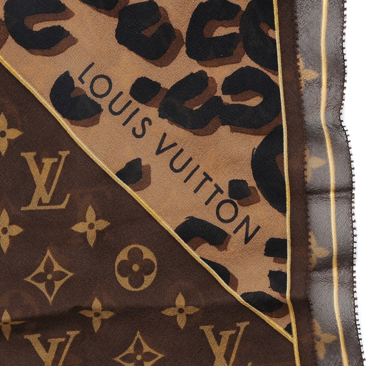 Silk Crepe Leopard Monogram Scarf