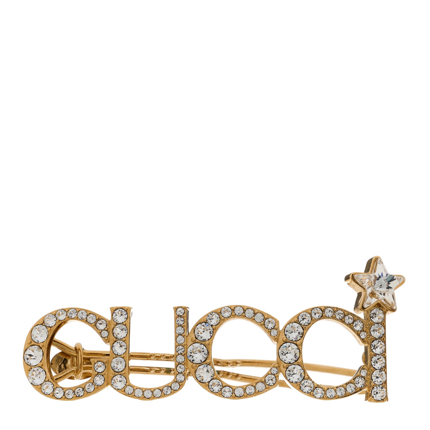 Gucci Metal Crystal Logo Hair Barrette Gold 1 of 4