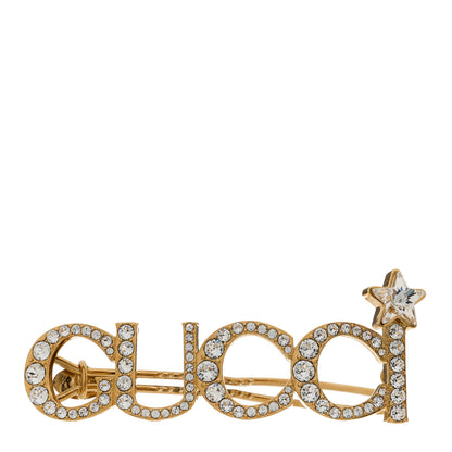 Gucci Metal Crystal Logo Hair Barrette Gold 1 of 4