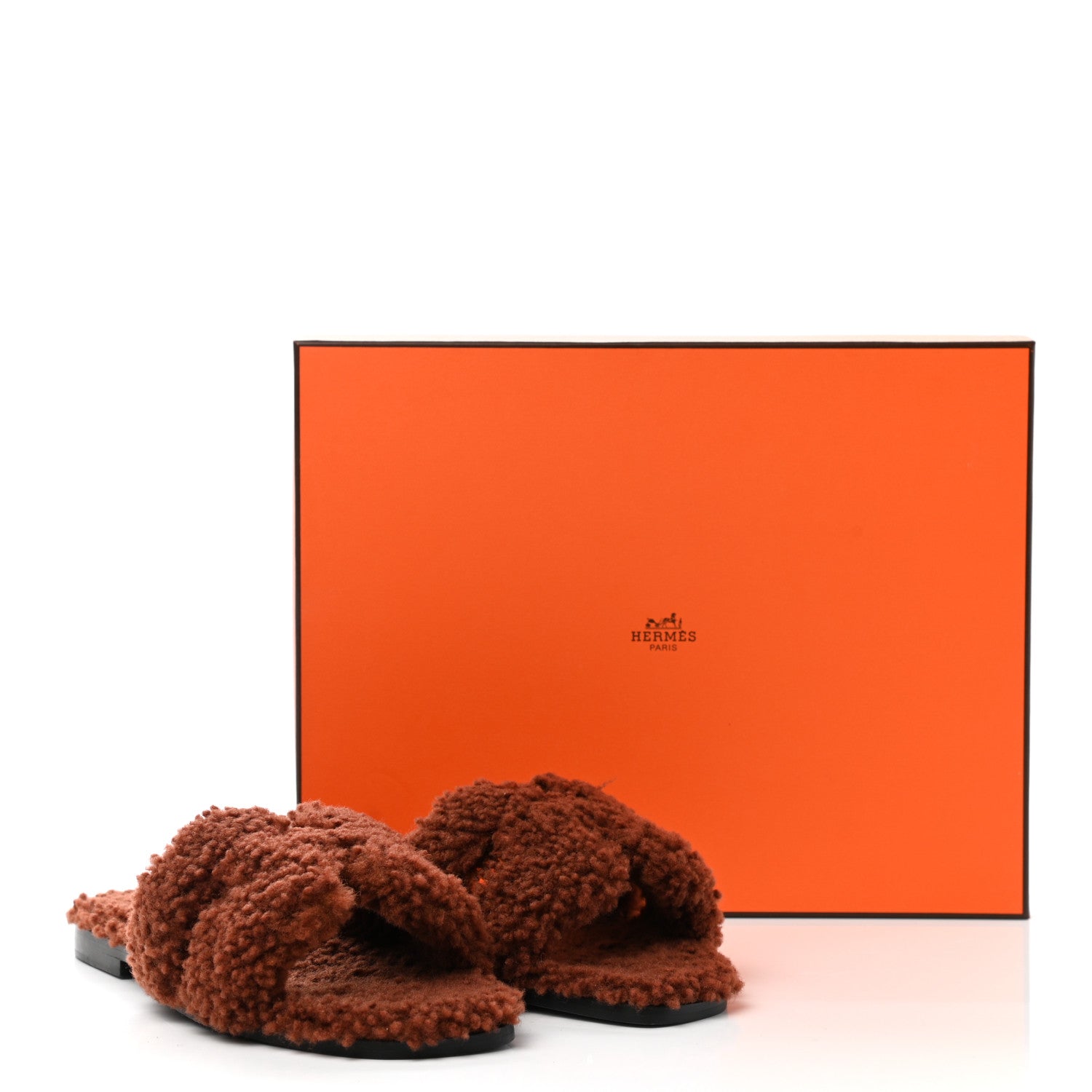 Hermes Woolskin Oran Sandals 37 Cognac 8 of 8