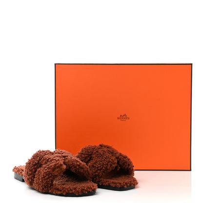 Hermes Woolskin Oran Sandals 37 Cognac 8 of 8
