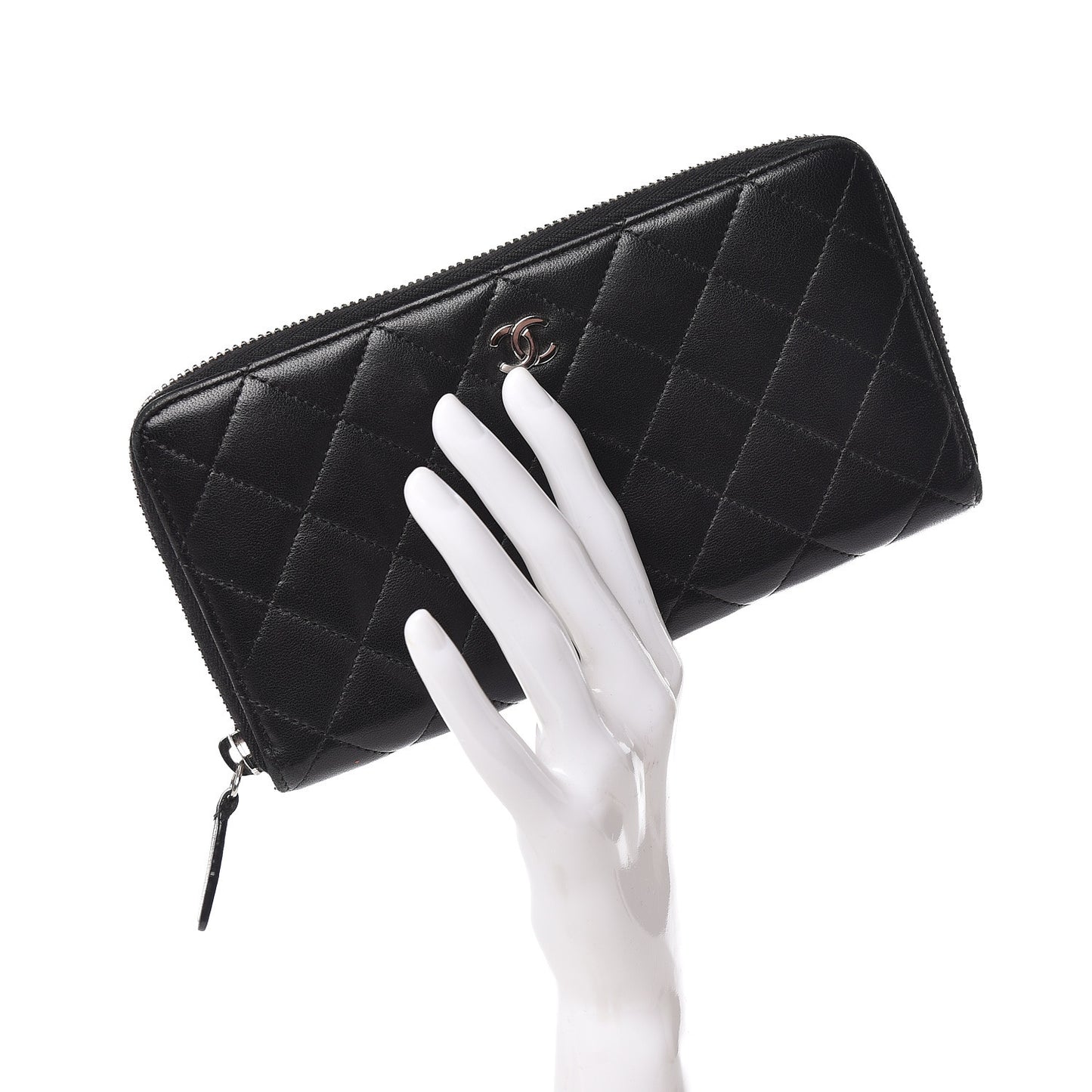 Lambskin Quilted Large Gusset Zip Around Wallet Black