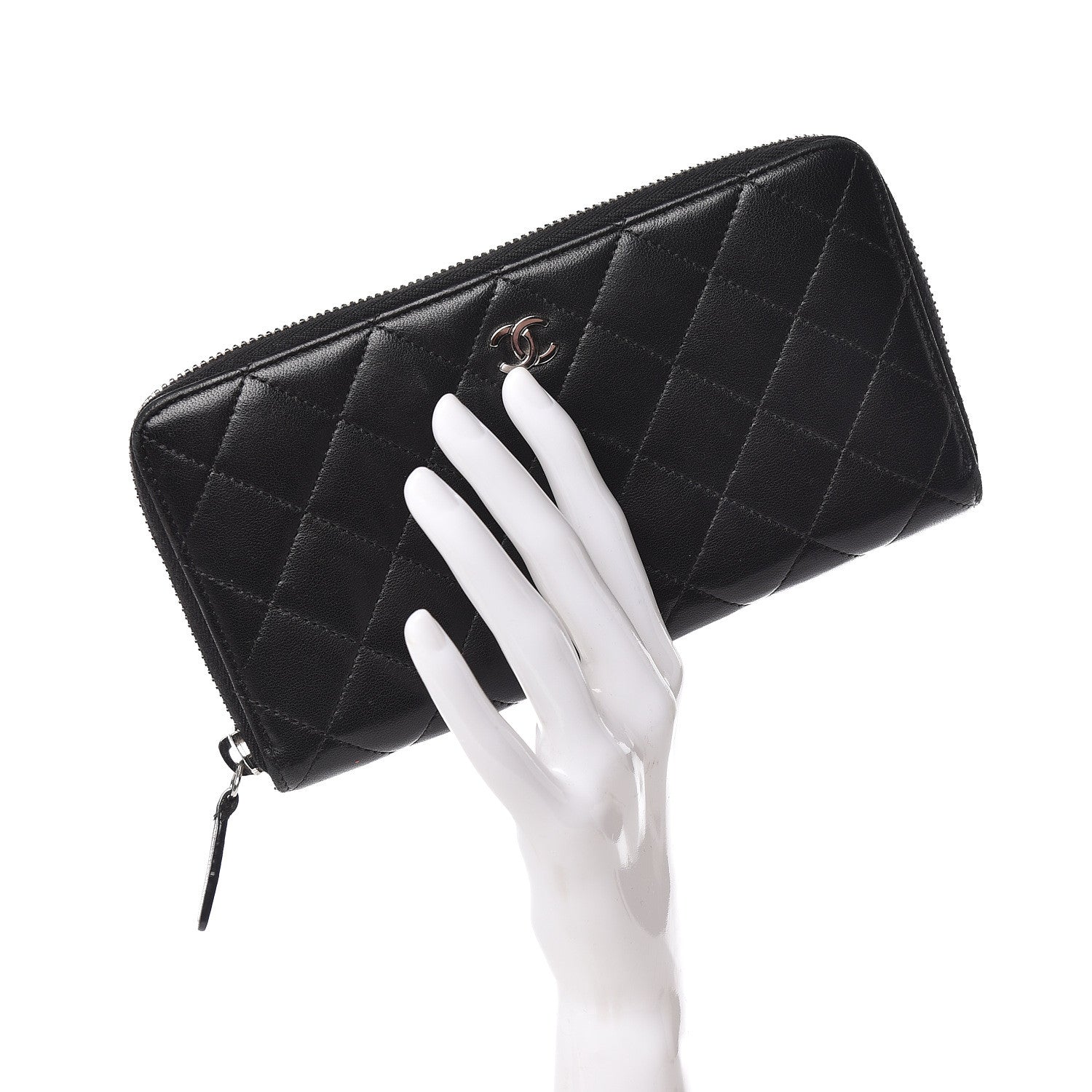 Chanel Lambskin Quilted Large Gusset Zip Around Wallet Black 2 of 17