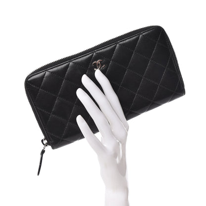 Chanel Lambskin Quilted Large Gusset Zip Around Wallet Black 2 of 17