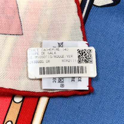 Hermes Cashmere Silk Coupe De Gala Shawl 140 Myosotis Rouge Vert 3 of 5
