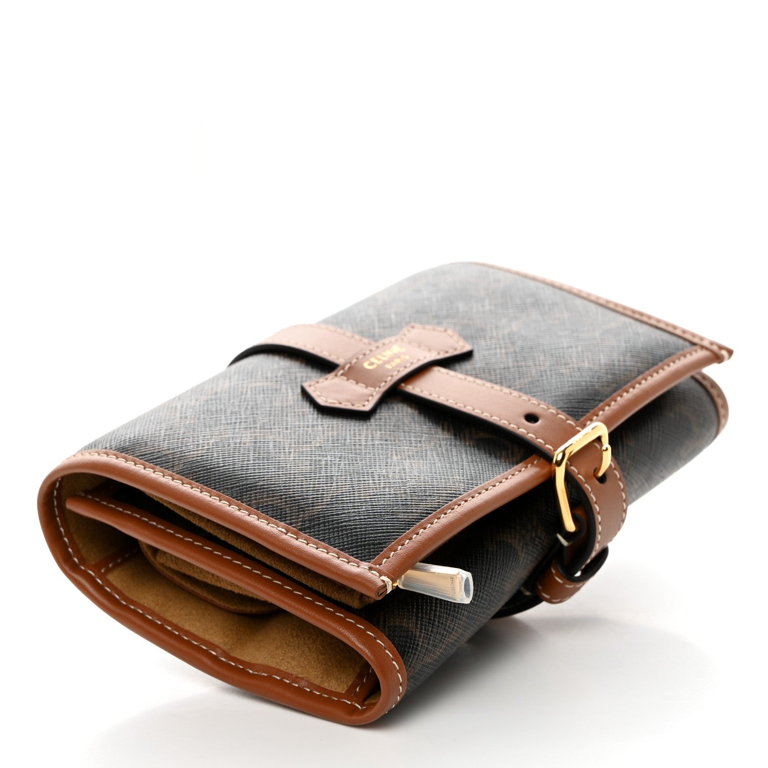 Celine Triomphe Canvas Calfskin Jewelry Pouch Tan 4 of 8