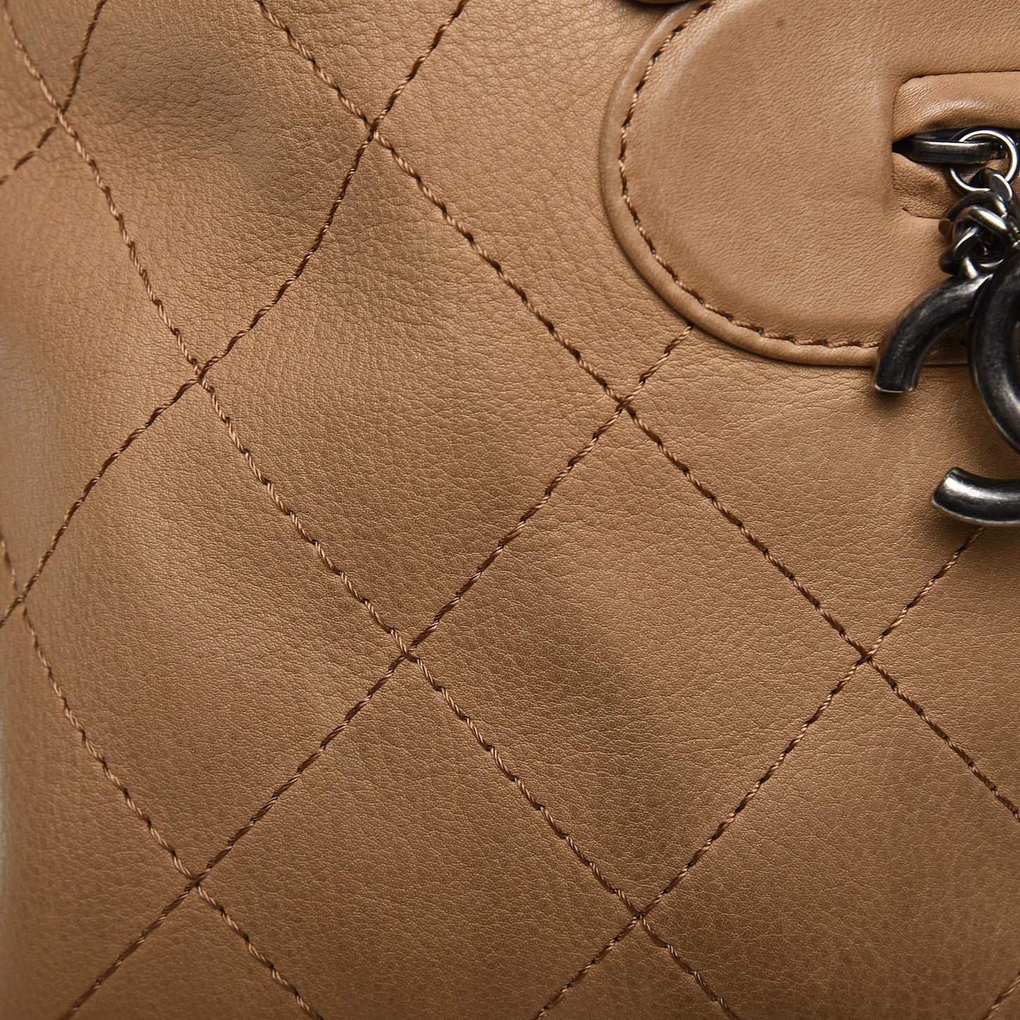 Calfskin Stitched Double Zip Hobo Beige