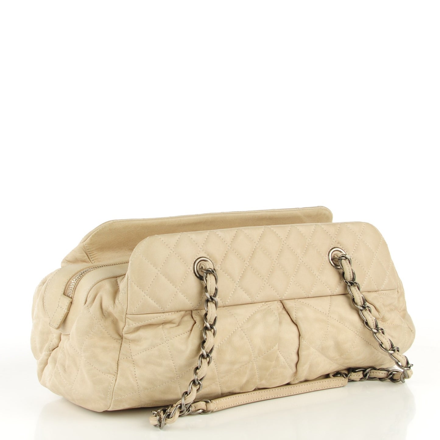 Iridescent Calfskin Chic Quilt Bowling Bag Beige Clair