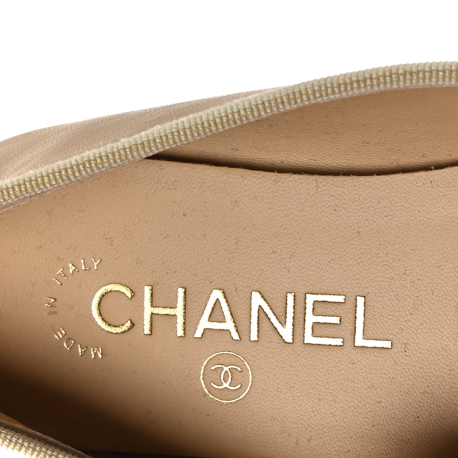 Chanel Lambskin Cap Toe CC Ballerina Flats 37.5 Beige Black 7 of 10